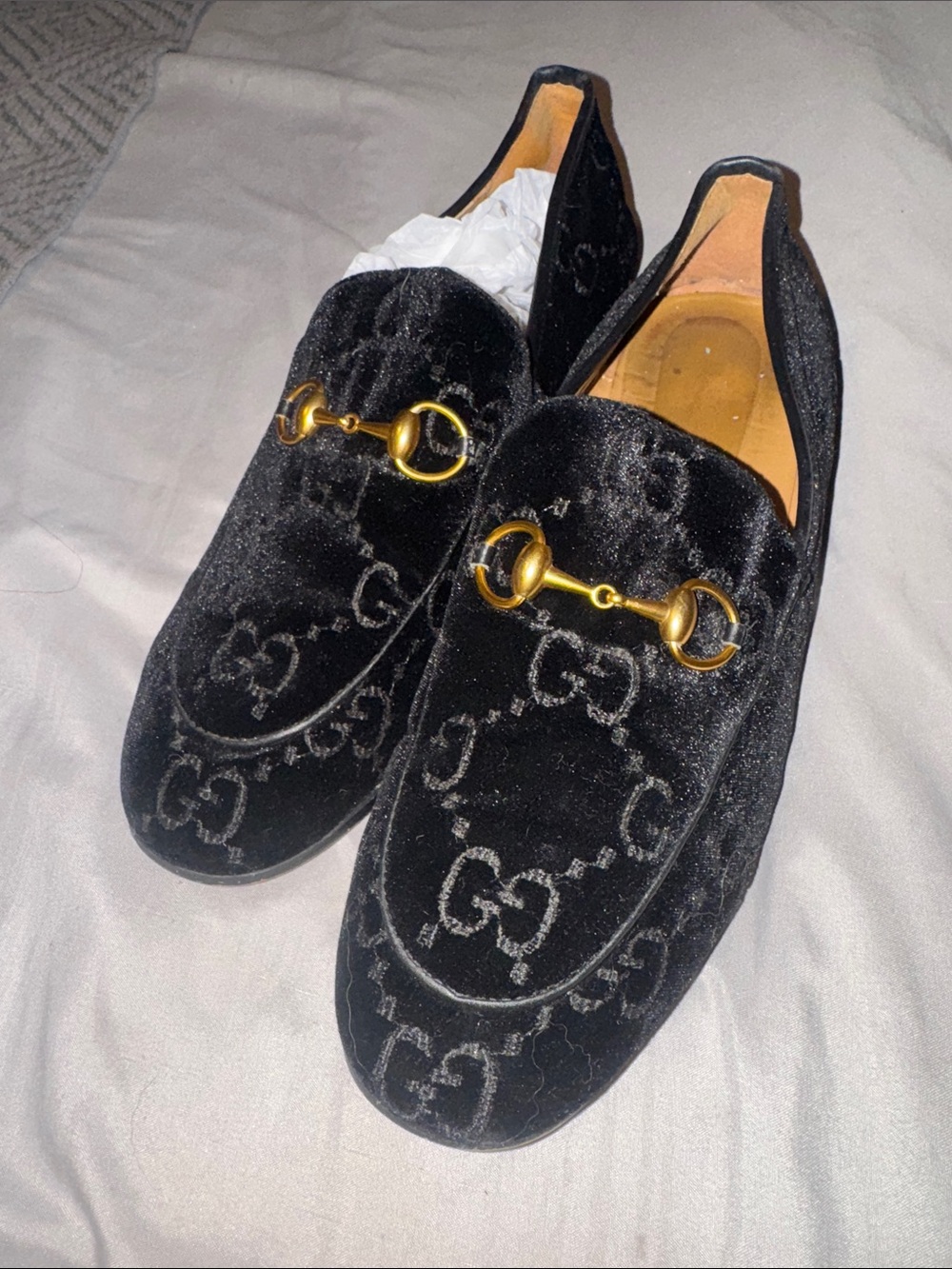 Gucci Black Velvet Horsebit Loafers